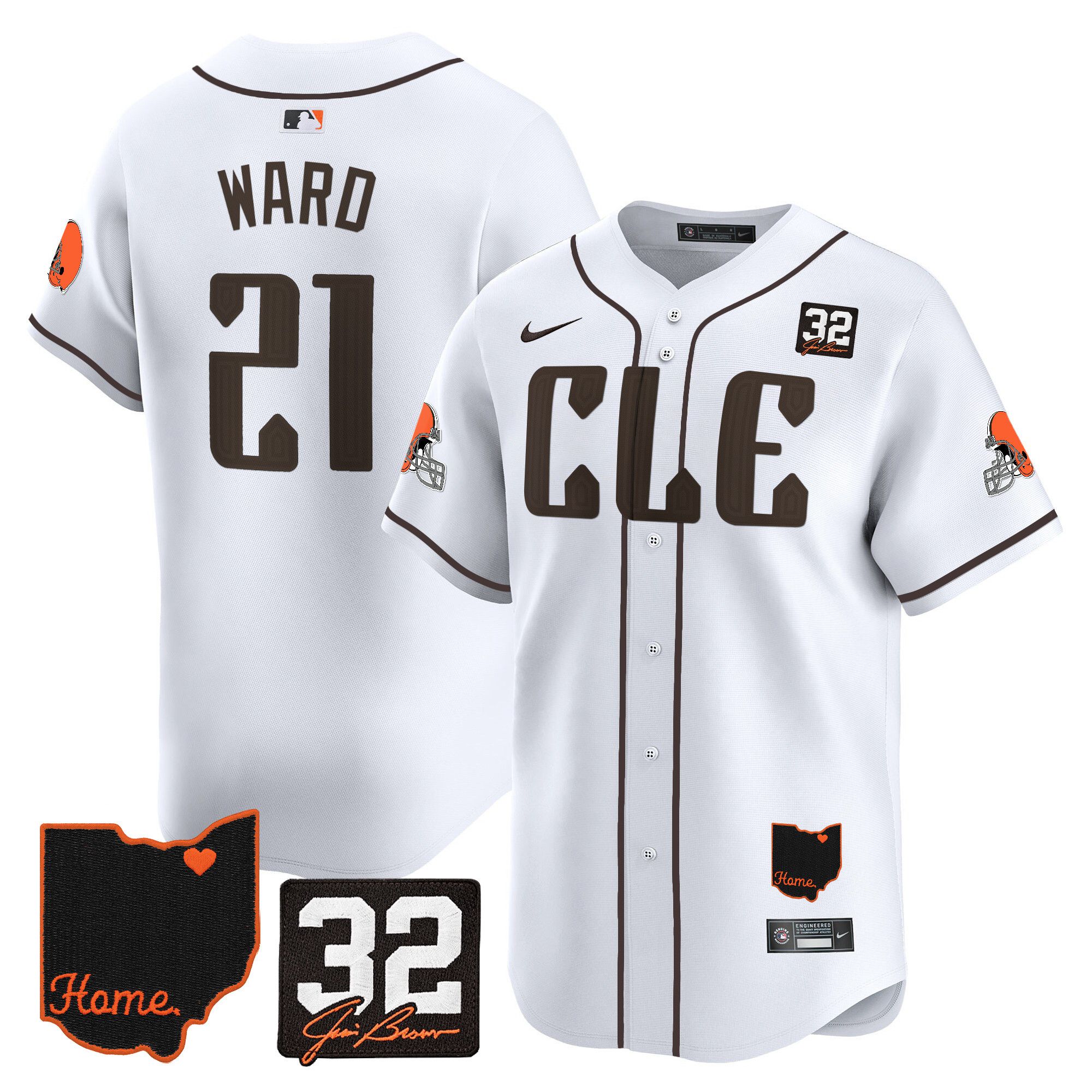Men Cleveland Browns #21 Ward White Home Patch Vapor Premier Limited 2024 Nike NFL Jersey